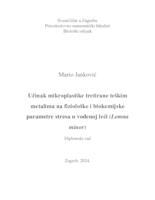 Učinak mikroplastike tretirane teškim metalima na fiziološke i biokemijske parametre stresa u vodenoj leći (Lemna minor)