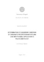 Utvrđivanje ravnotežnih uvjeta taloženja karbonata u Postojnskoj jami s mogućom primjenom u paleoklimatologiji