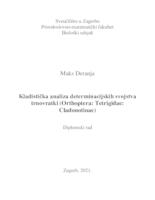 prikaz prve stranice dokumenta Kladistička analiza determinacijskih svojstava širokonosnih trnovratki (Orthoptera: Tetrigidae: Cladonotinae)