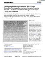 prikaz prve stranice dokumenta Light‐Controlled Electric Stimulation with Organic Electrolytic Photocapacitors Achieves Complex Neuronal Network Activation: Semi‐Chronic Study in Cortical Cell Culture and Rat Model