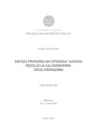 prikaz prve stranice dokumenta Sinteza propargilnih epoksida i njihova rezolucija halogenhidrin-dehalogenazama