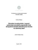 prikaz prve stranice dokumenta Ekološke karakteristike i uzgojni potencijal preostalih populacija vrste Gongolaria barbata (Stackhouse) Kuntze na istarskoj obali 