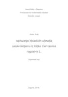 prikaz prve stranice dokumenta Ispitivanje bioloških učinaka seskviterpena iz biljke Centaurea ragusina L.