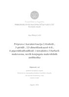 prikaz prve stranice dokumenta Priprava i karakterizacija 2-feniletil-, 3-piridil-, dimetil-izoksazol-4-il, 4-piperidilsulfonilfenil-i tetrahidro-3-furfuril-makrozona, novih konjugata makrolidnih antibiotika